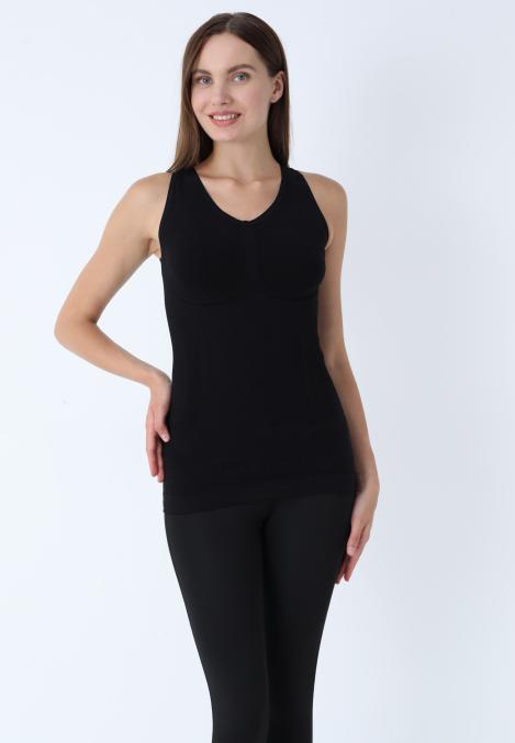 Maiou Dama Modelator in Talie cu Bretele Late, Material Moale, Culoare Negru,Engros